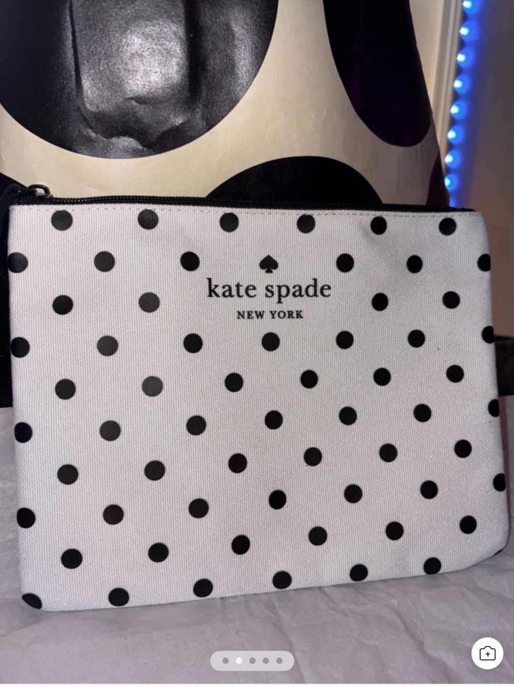 kate spade Black and White Polka Dot Zip Pouch
